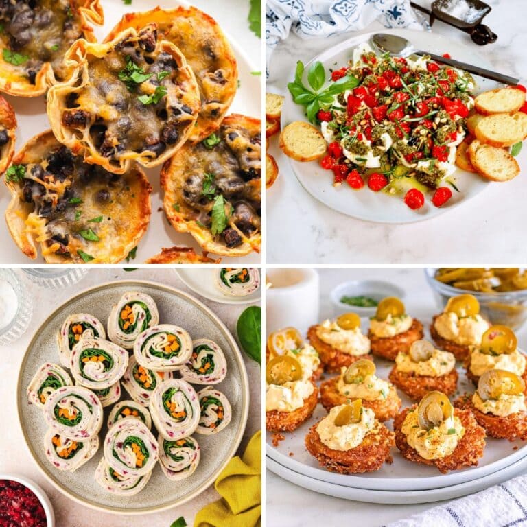 Collage of party appetizers.