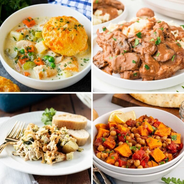 Collage of winter dinner recipe images.