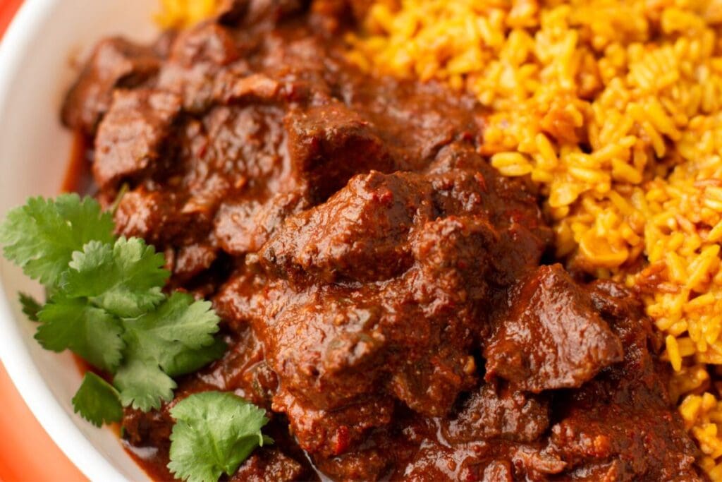 A close up shot of crockpot chile colorado.