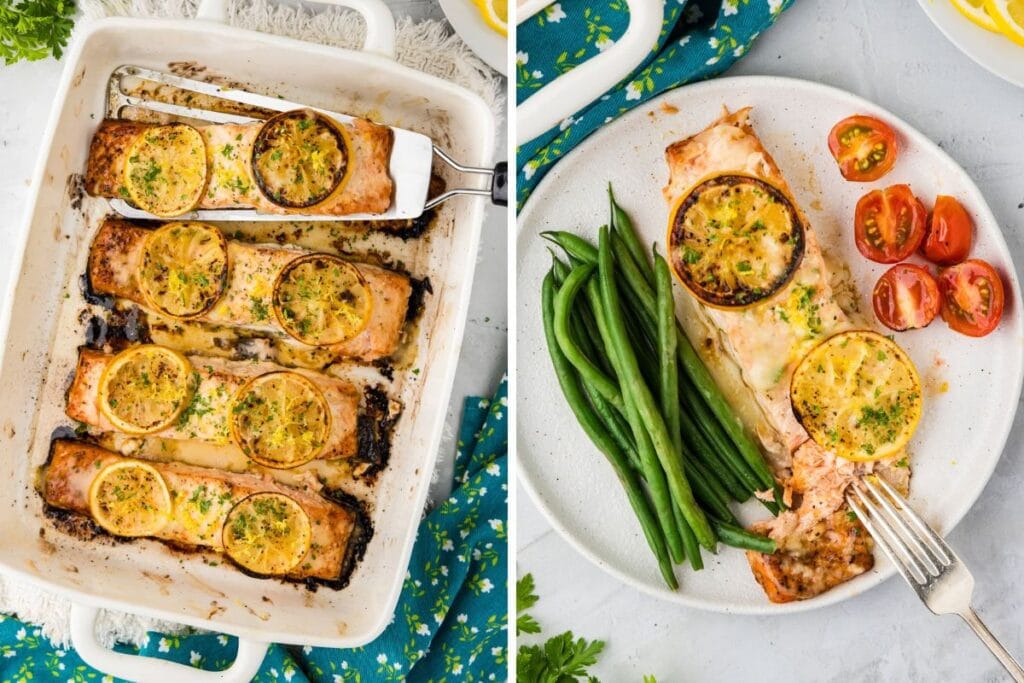 Collage of Baked Lemon Salmon.