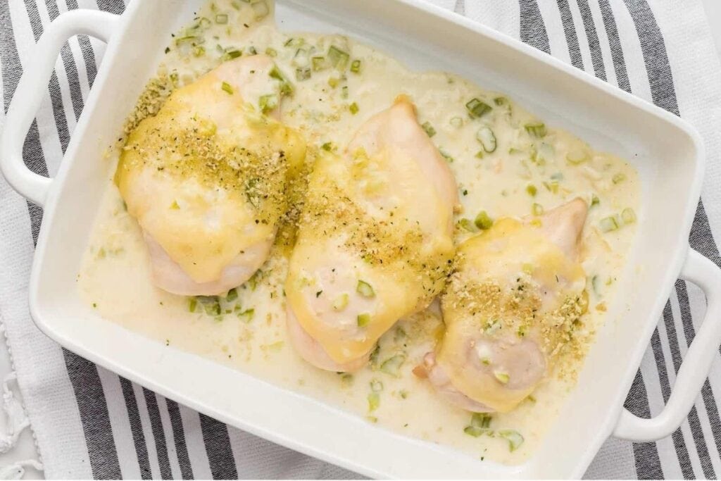 A close up shot of baked chicken.