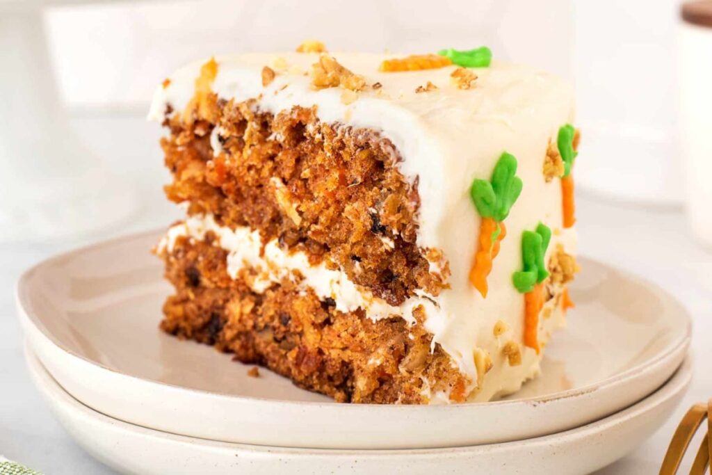 A close up shot of best carrot cake recipe.