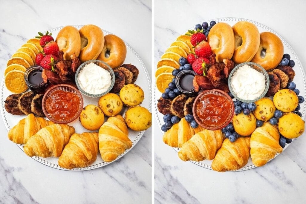 Process shots collage for breakfast charcuterie board.