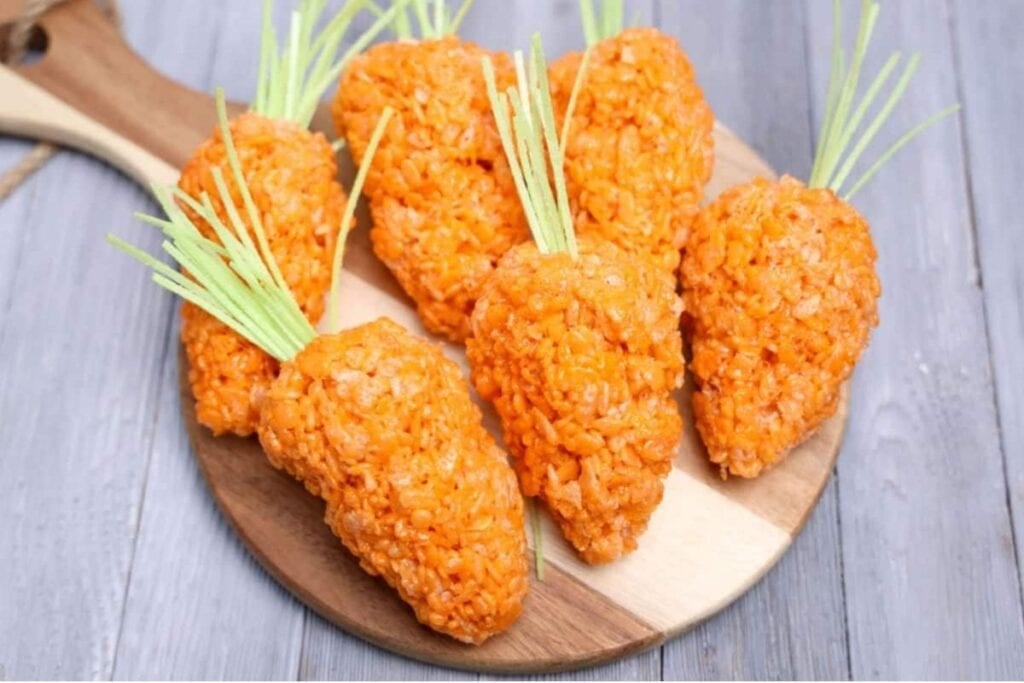 A close up shot of carrot rice krispie treats.