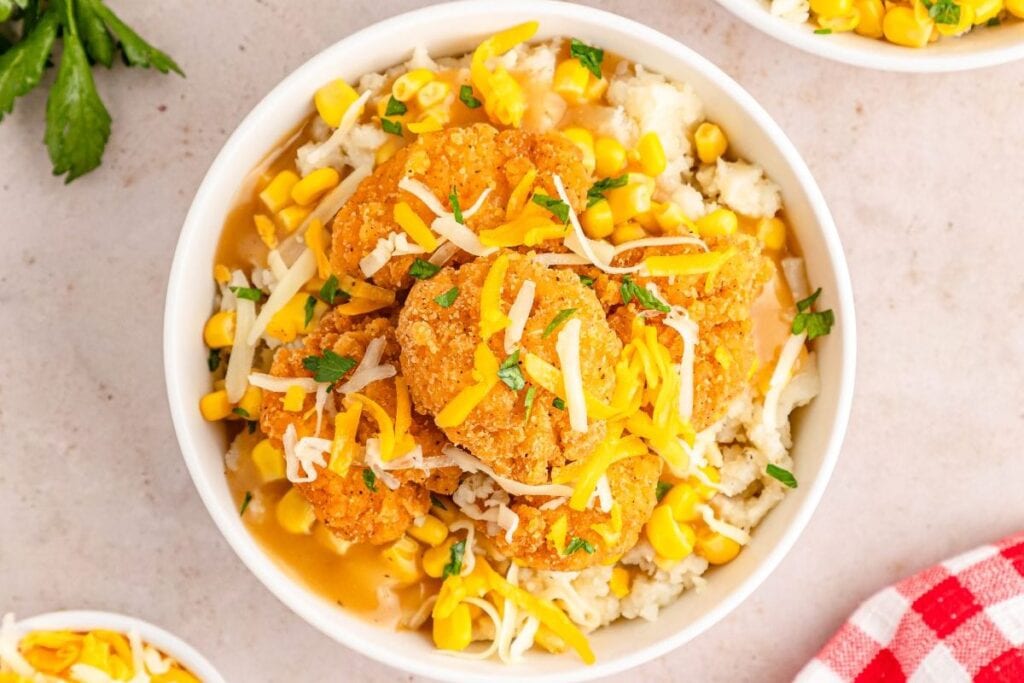 A close up shot of KFC famous bowl.
