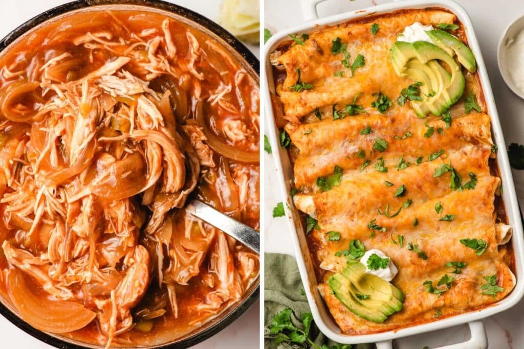 Crockpot enchilada chicken collage.