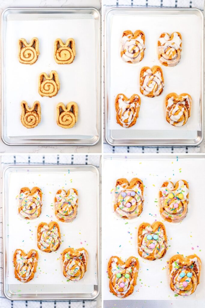 Process shots collage for bunny cinnamon rolls.