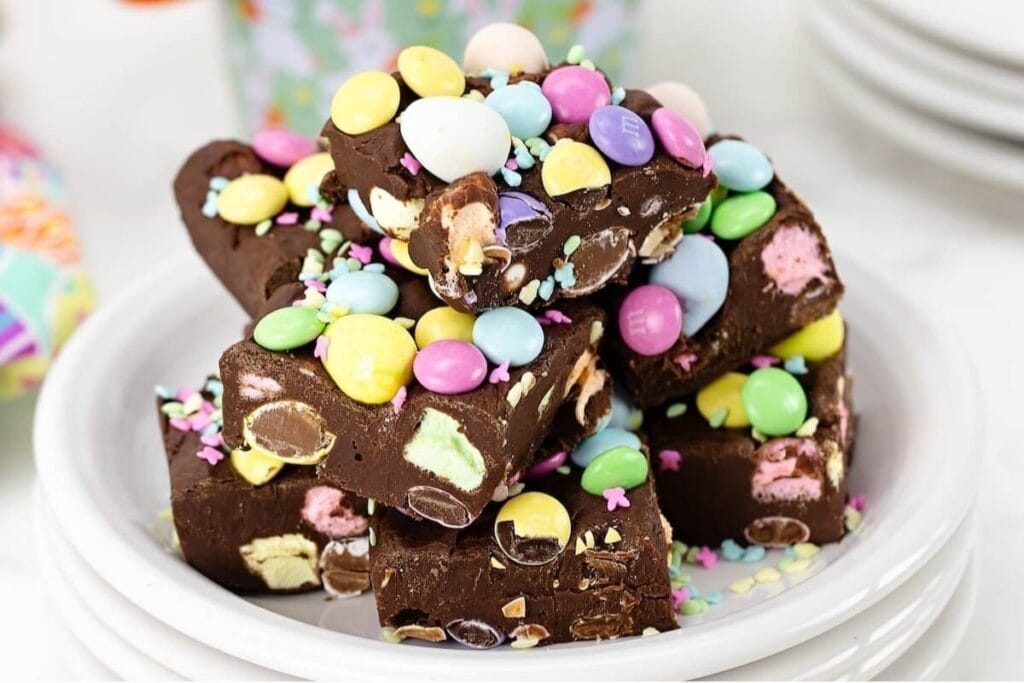 A close up shot of Easter fudge.