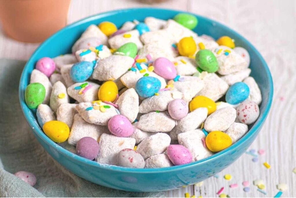 A close up shot of puppy chow.
