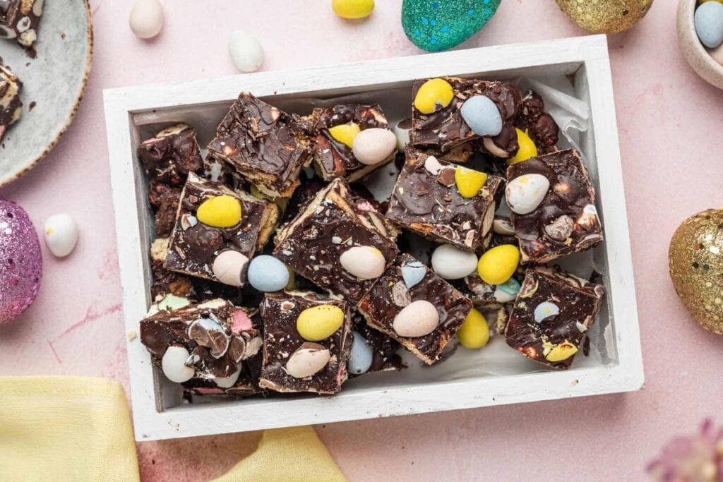 A close up shot of easter rocky road.