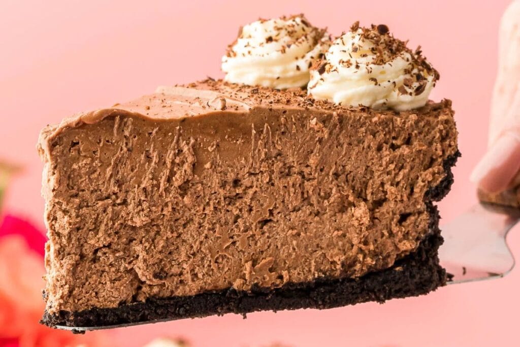 A close up shot of Easy Chocolate Cheesecake.