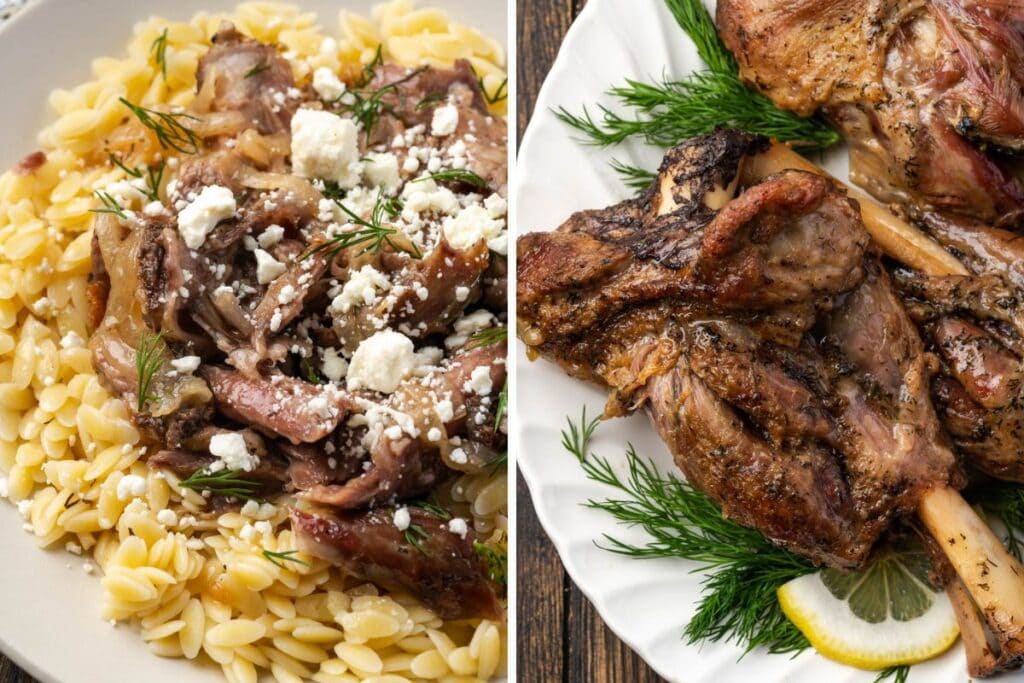 Collage of Fall off the bone braised lamb shanks.