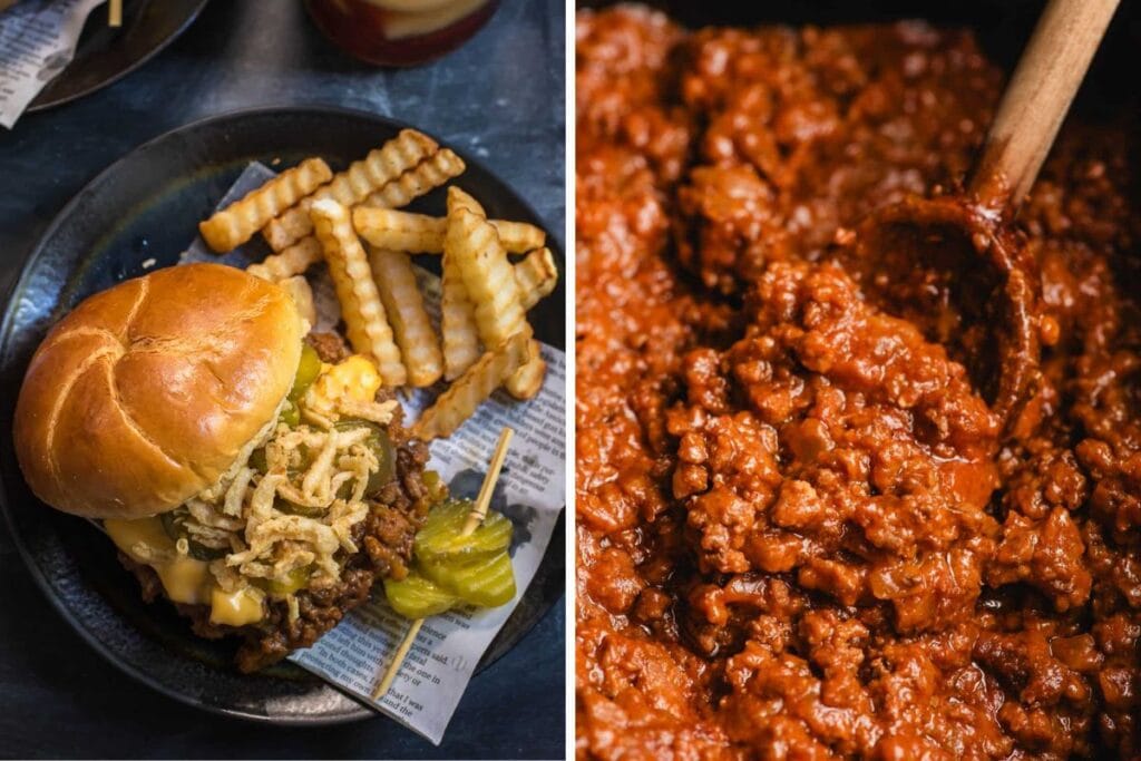 A close up shot of sloppy joes.