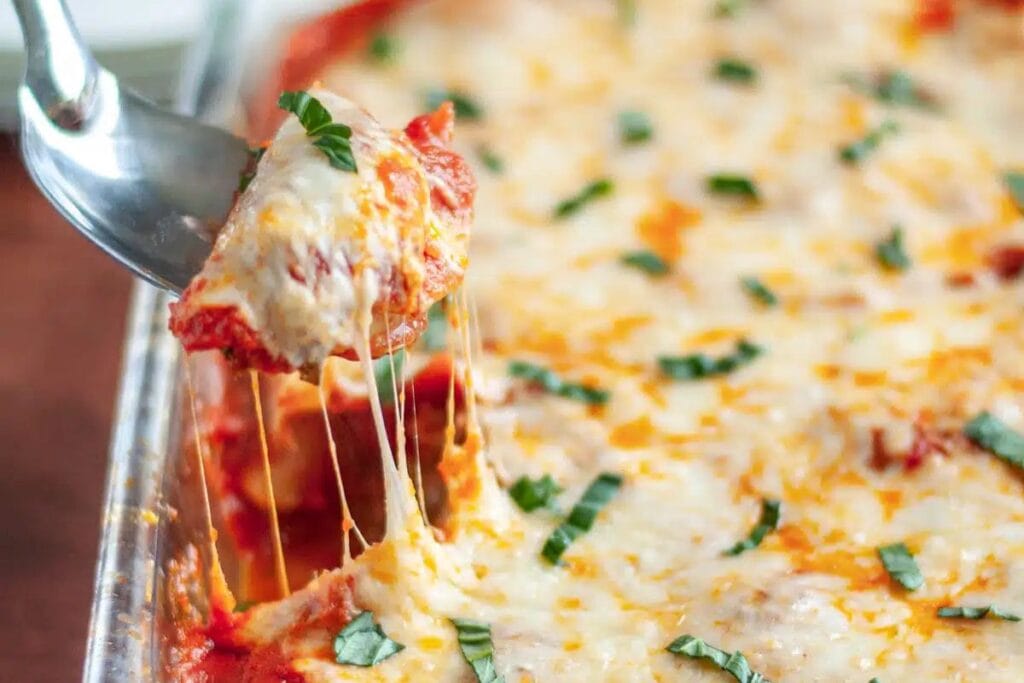 A close up shot of Mushroom and Spinach Stuffed Shells.