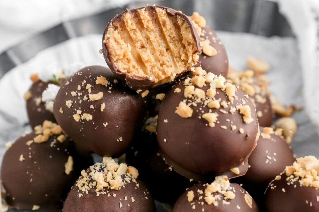A close up shot of my favorite peanut butter balls.