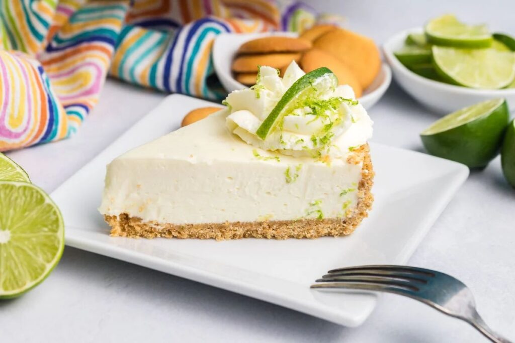 A close up shot of No Bake Key Lime Cheesecake.