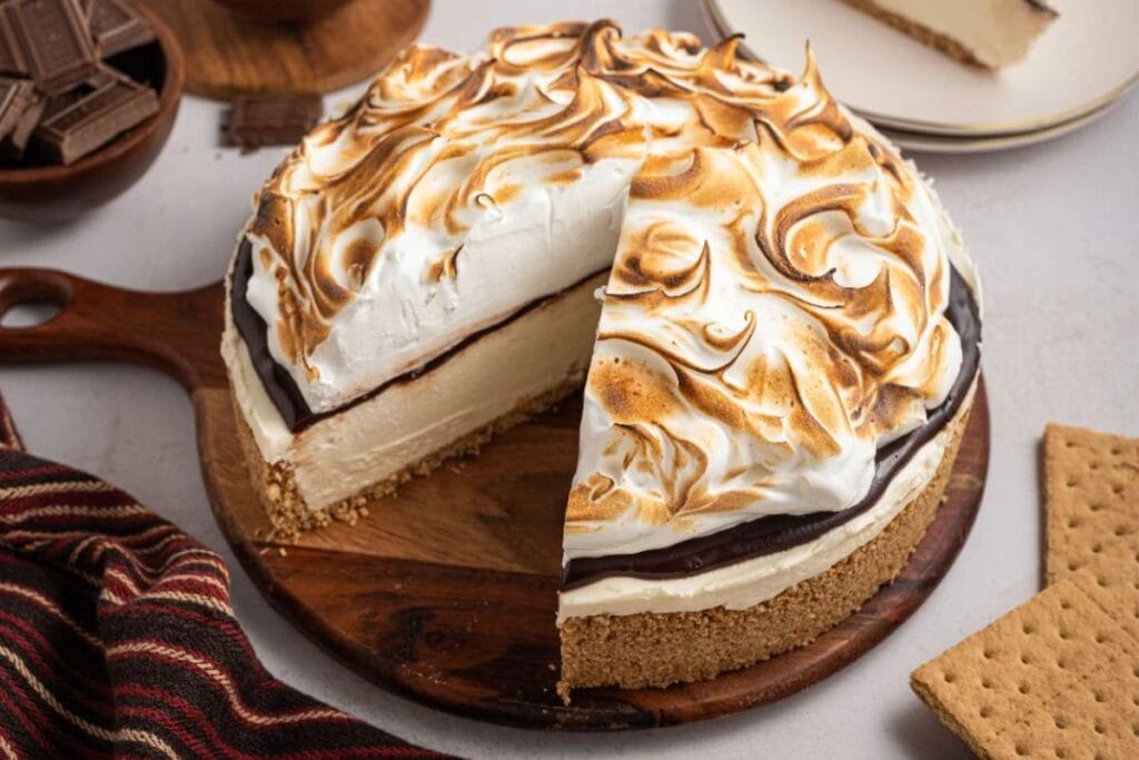 A close up shot of No Bake S'mores Cheesecake.