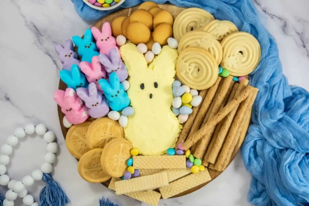 A close up shot of peeps bunny frosting board.