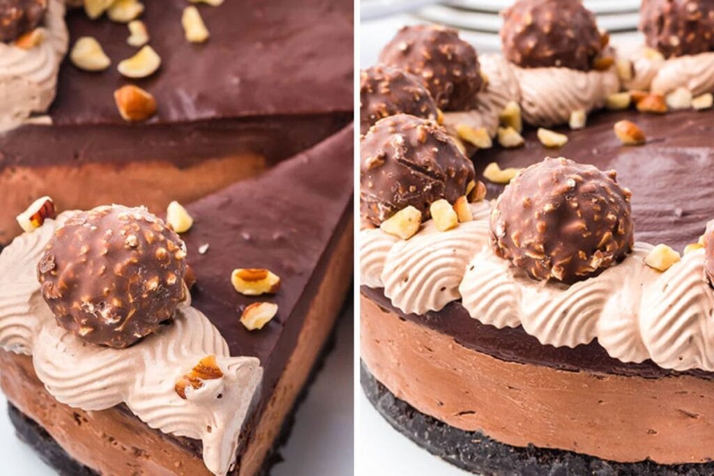 Collage of Rich and Creamy Nutella Cheesecake.