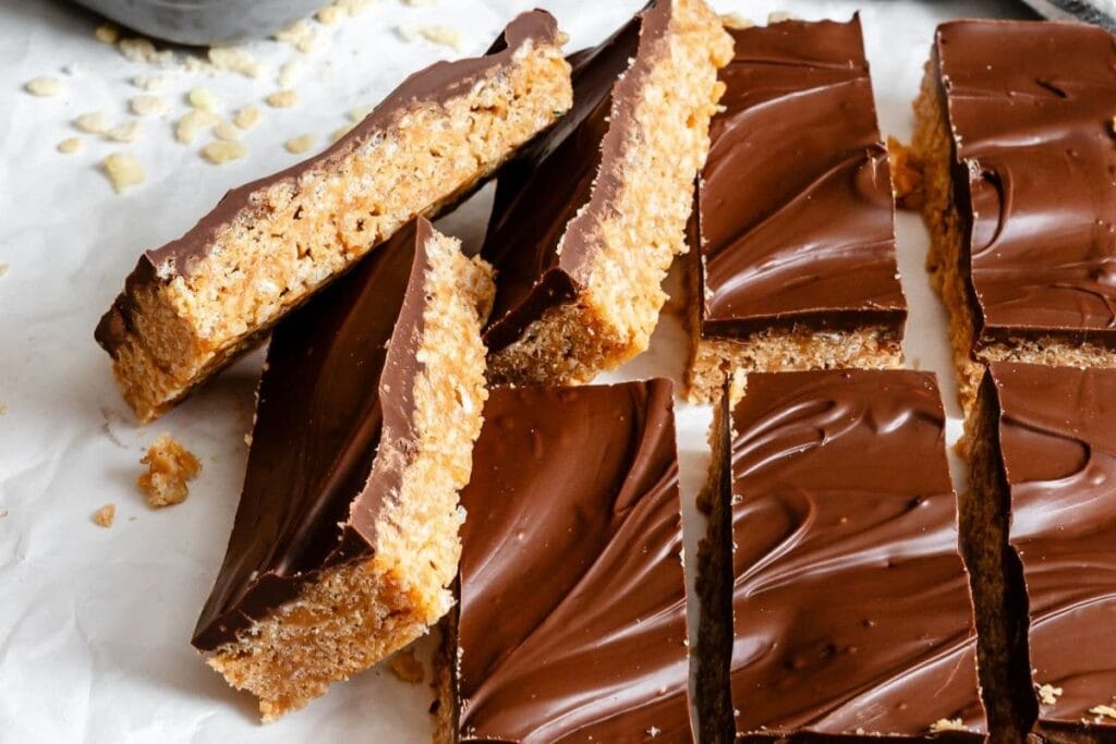 A close up shot of Scotcheroos.