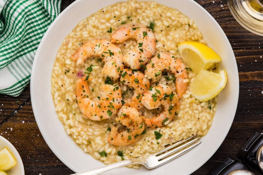 A close up shot of shrimp risotto.