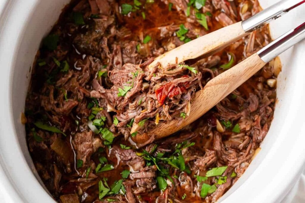 A close up shot of beef barbacoa.