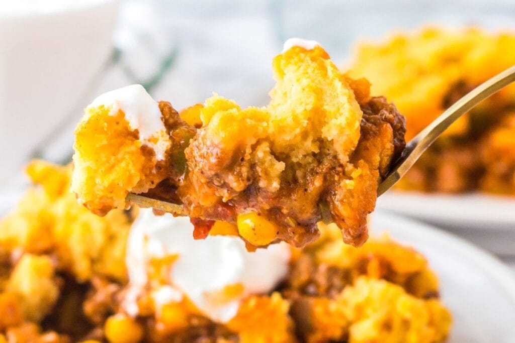 A close up shot of Tamale Casserole.