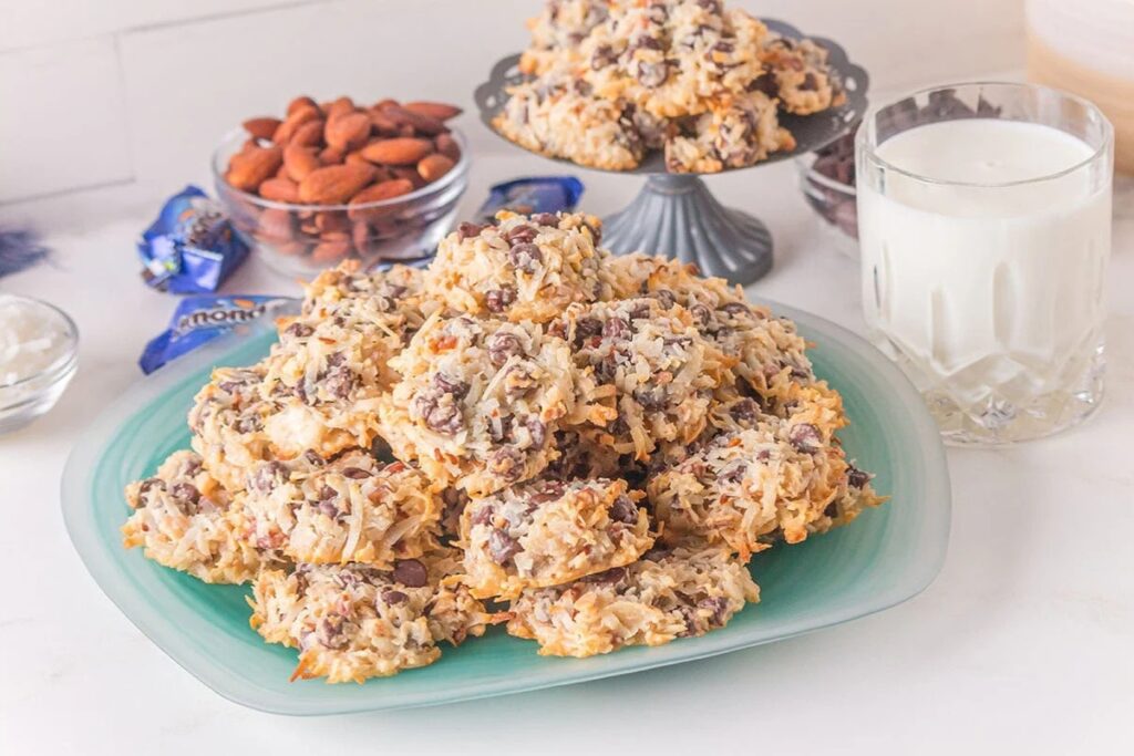 Almond Joy cookies on a plate.