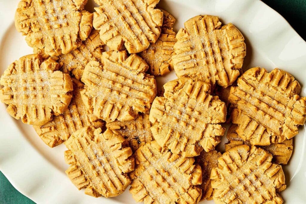 Brown butter peanut butter cookies on a plate.