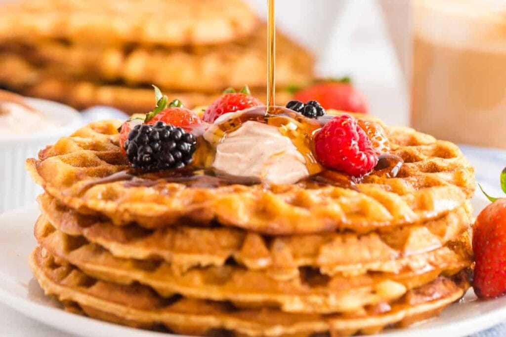 Buttermilk cornbread waffles on a plate.