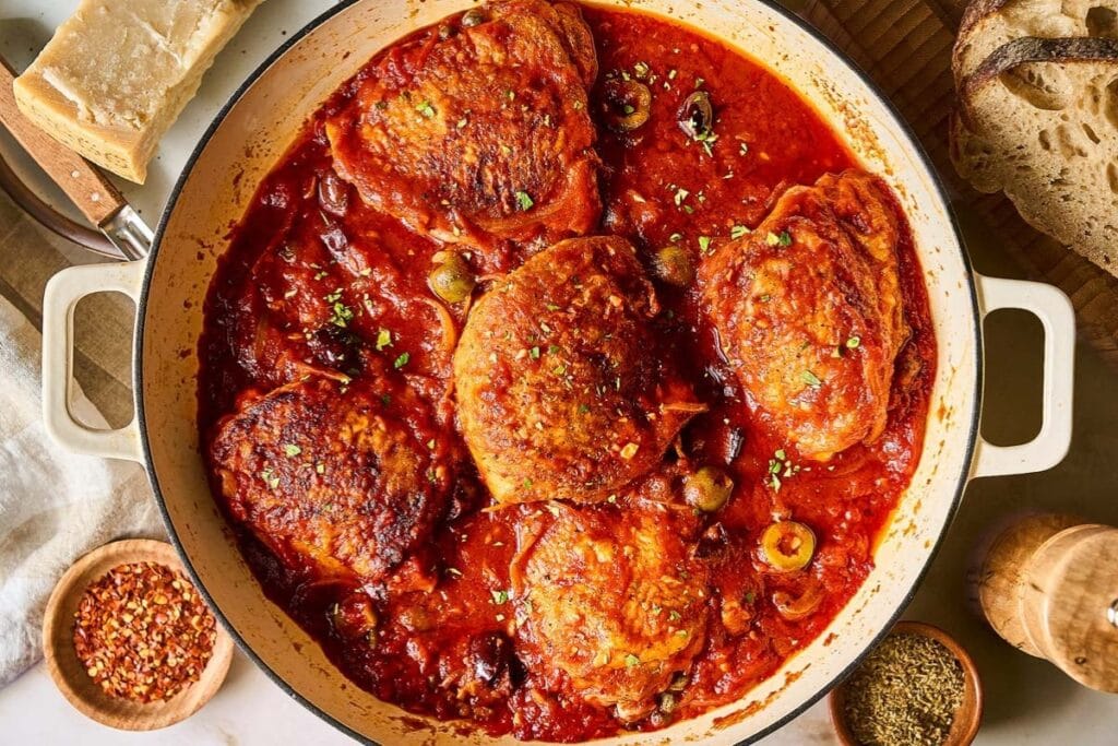 Chicken puttanesca in a pot.