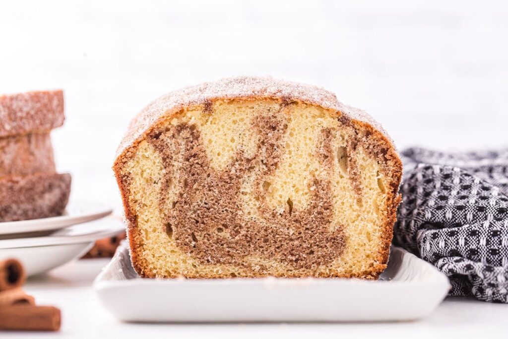 Cinnamon donut bread on a plate.