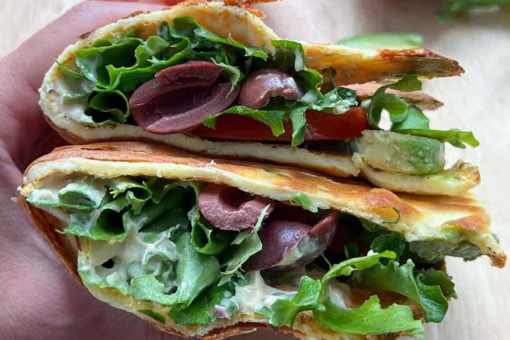 Close-up of a cottage cheese wrap.