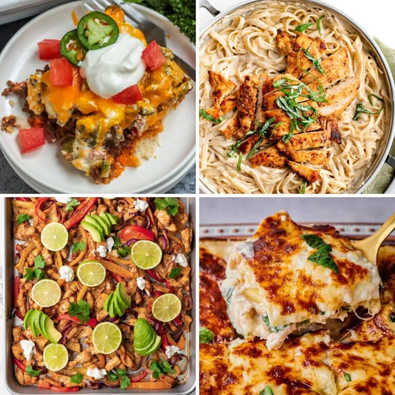 Collage of dinner recipes that never fail.