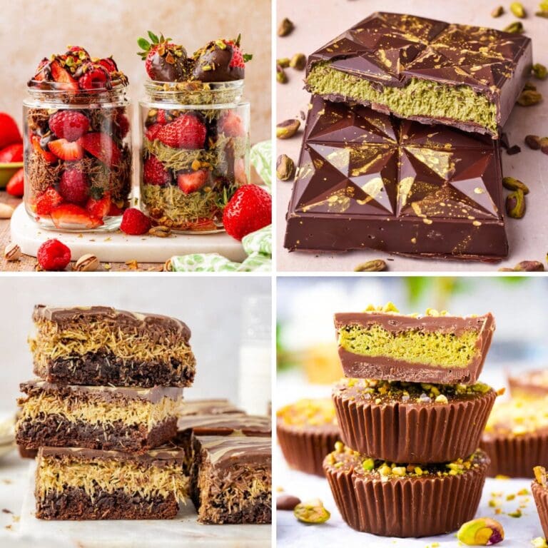 Collage of Dubai chocolate desserts.