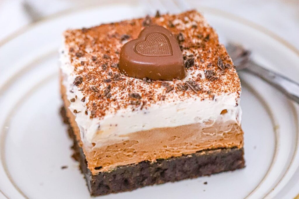 French silk pie brownies on a plate.