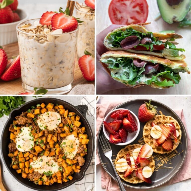 Collage of healthy breakfast ideas.