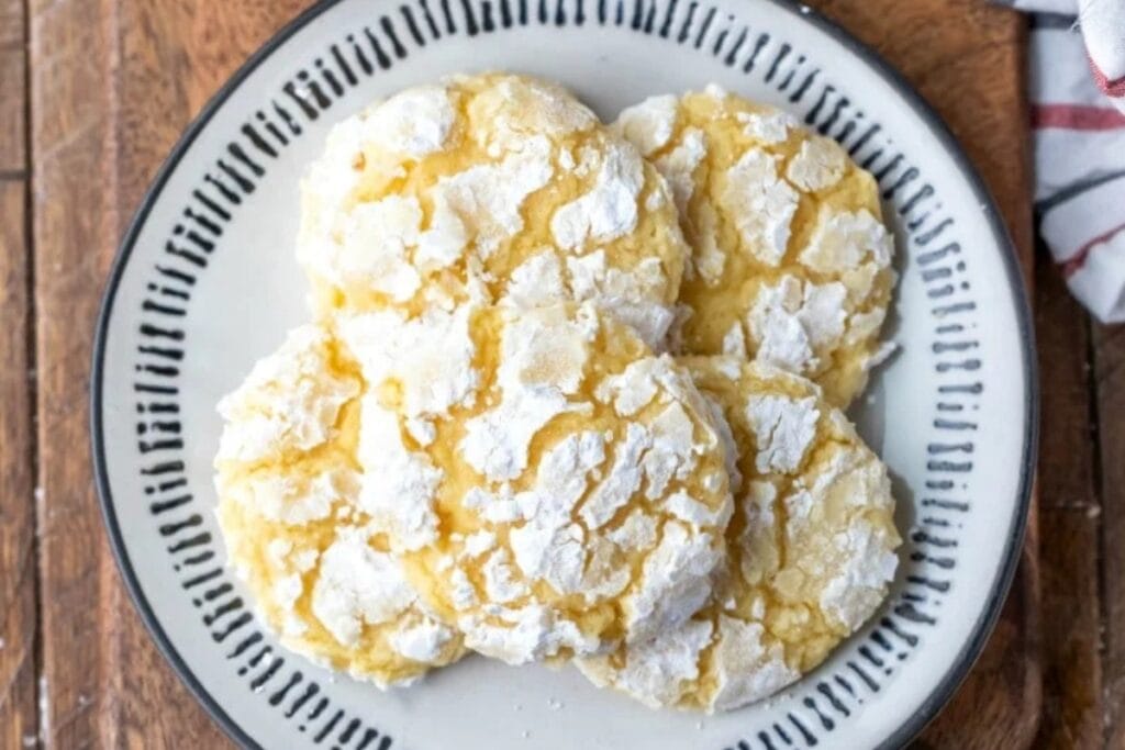 Lemon coconut cookies on a plate.