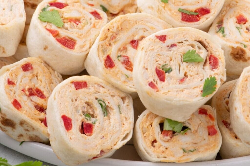 Mexican pinwheels on a plate.