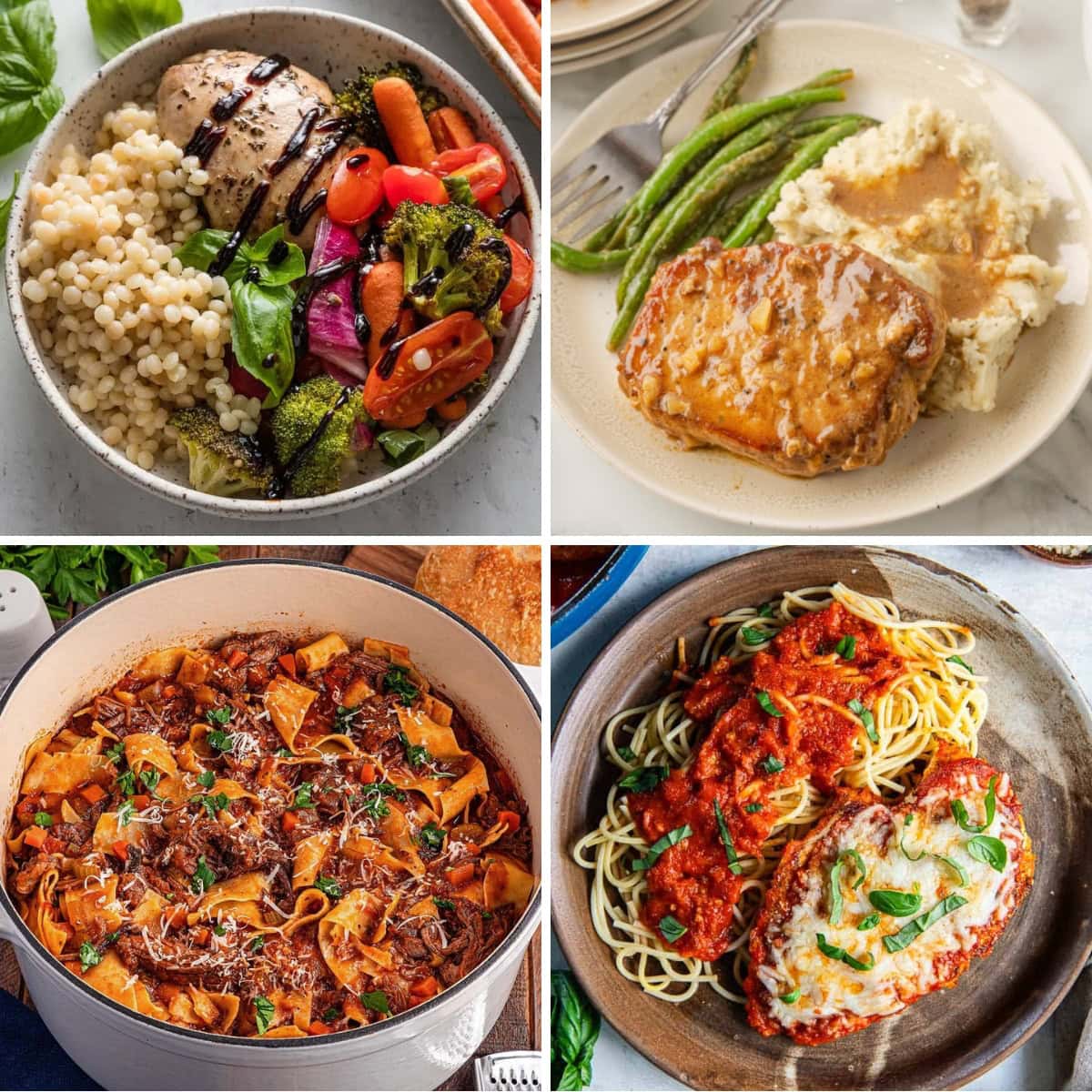 Collage of Sunday dinner ideas.
