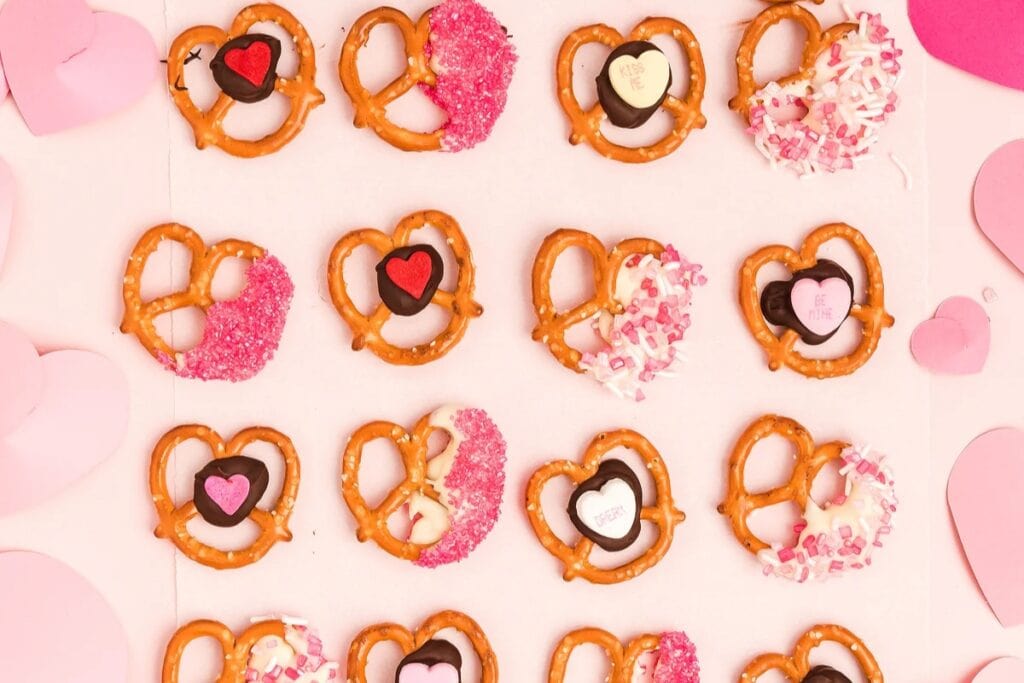 Assorted designs of pretzel snack bites.