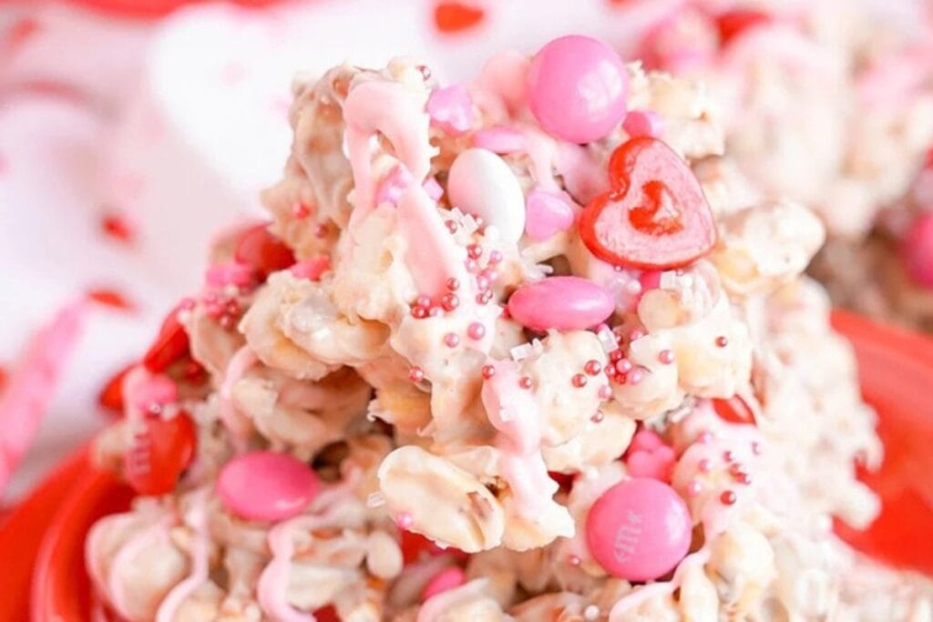 Valentine&rsquo;s day candy with m&m&rsquo;s and sprinkles.