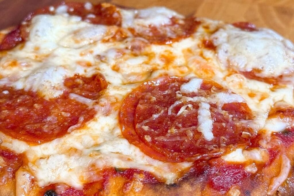 A close up shot of pizza.