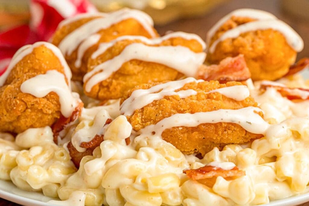 A close up shot of mac and cheese.