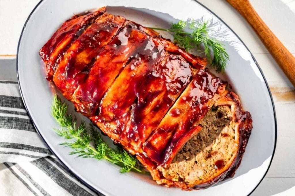 A close up shot of BBQ meatloaf.