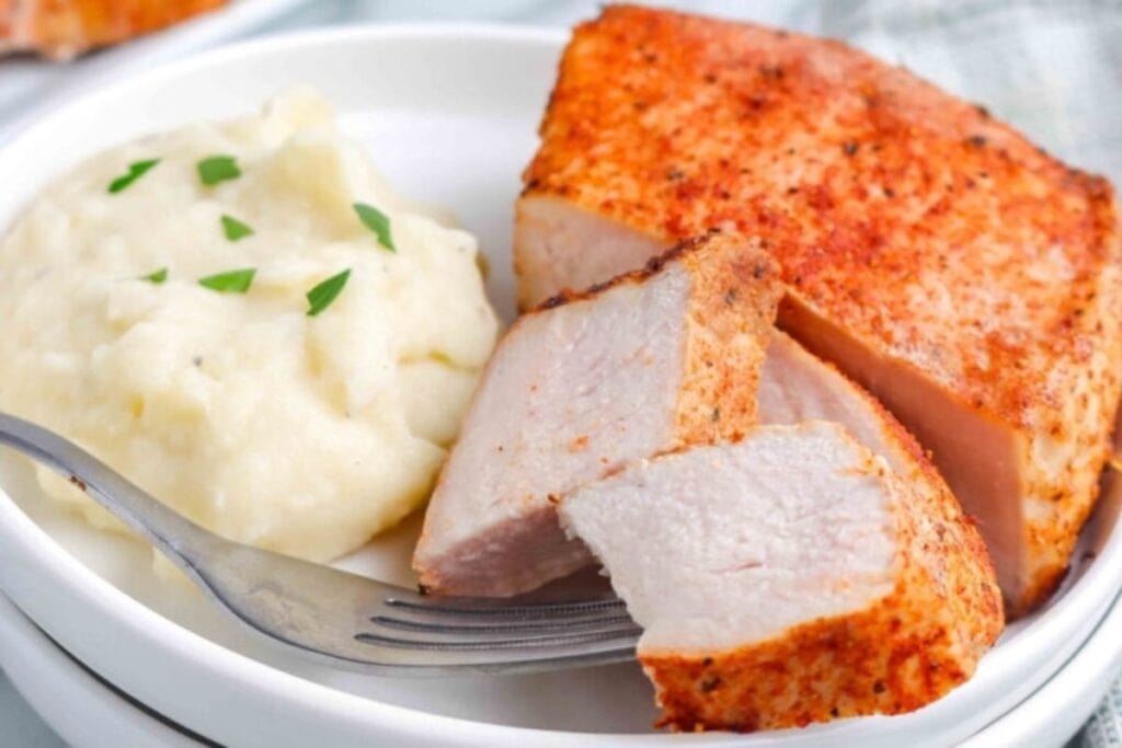 A close up shot of boneless pork chops.