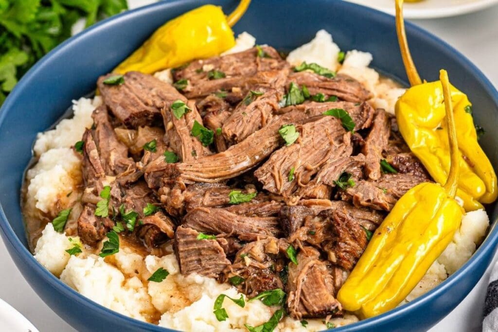 A close up shot of Mississippi pot roast.