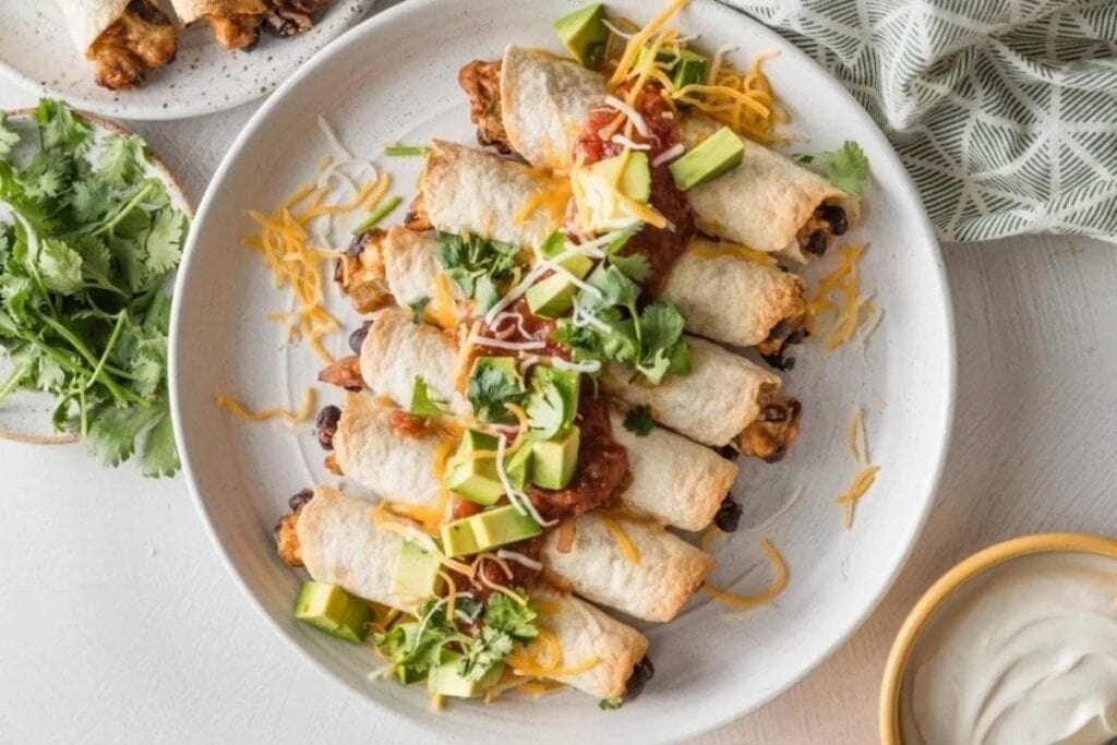 A close up shot of taquitos.