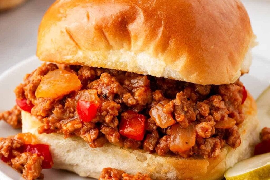 A close up shot of sloppy joes.