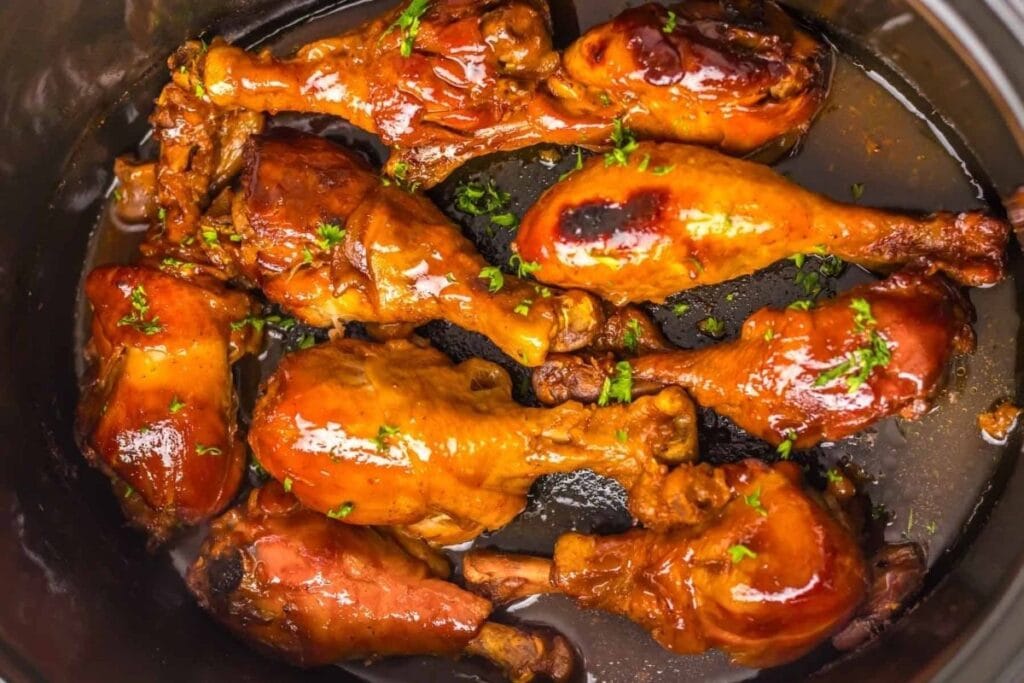 A close up shot of bbq chicken.